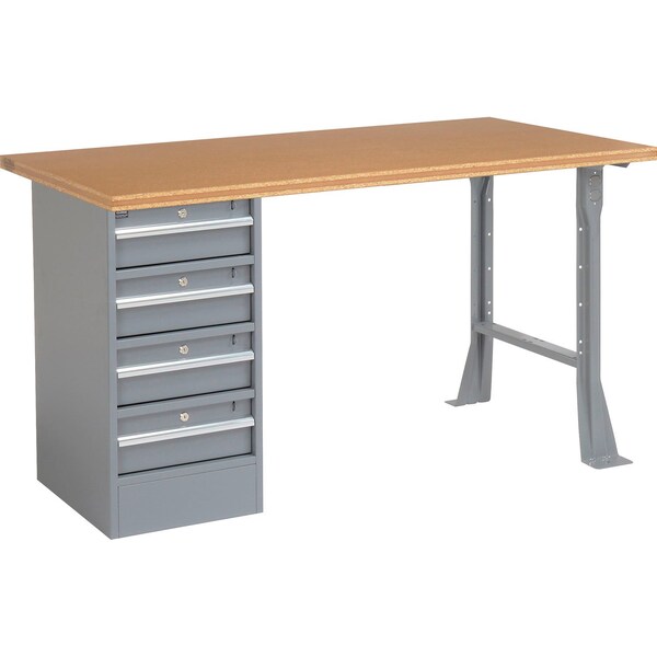 Global Industrial 60inW x 30inD Pedestal Workbench, 4 Drawers, Shop Top Square Edge, Gray 300743 - main